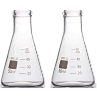 Rocwing Matraz Erlenmeyer Cónico Graduado de Vidrio Boro 3.3 (50ml- 2 in a pack)